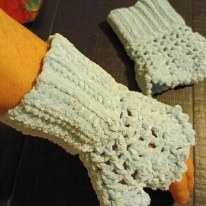 Elegant Sky Blue Crochet Fingerless Gloves
